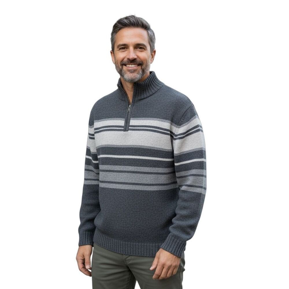 Mens Grayson & Dunn 100% Lambs Wool Sweater Large 1/4 Quarter Zip Grey Pullover